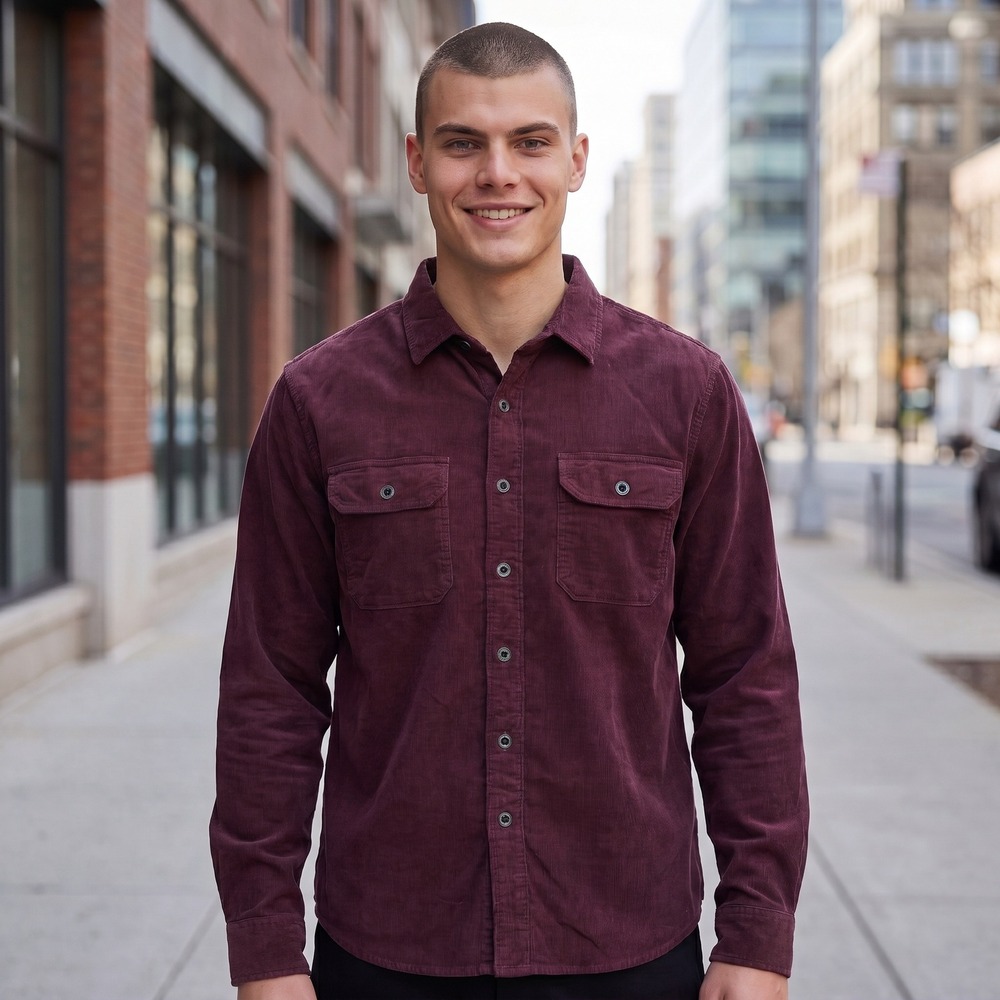 NEW Lucky Brand Mens Utility Corduroy Long Sleeve Button Down Shirt Burgundy (S)